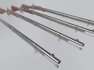 Low Poly PBR Rifle with wooden handle Low-poly 3D model