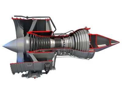 2 Sectioned Turbojet Engines 3D model