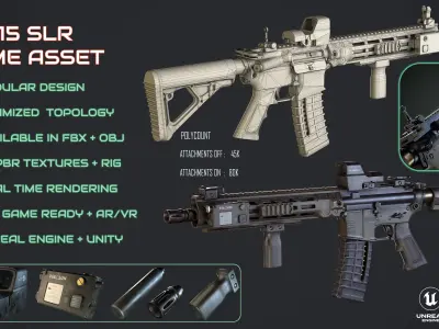 AR-15 SLR Modular Game-Ready Rifle Low-poly 3D model
