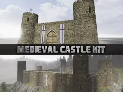 Medieval castle kit Low-poly 3D model