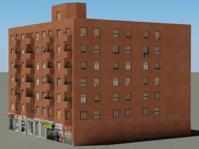 Building apartment with balconies Low-poly 3D model
