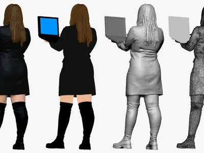 001502 girl in a suit with a laptop 3D model