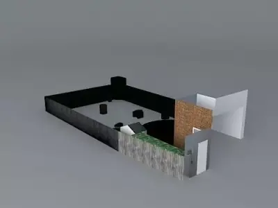 Low maintenance rear garden with curved deck Free 3D model
