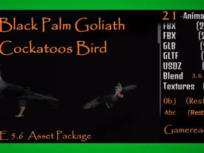 Black Palm Goliath Cockatoos Bird Low-poly 3D model