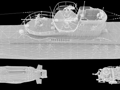 Classic Submarine with Cockpit Detail and 2 UUV Low-poly 3D model
