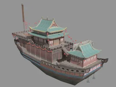 Ancient Chinese merchant ships Low-poly 3D model