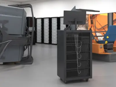 Server Rack with Computer and Monitor 3D model