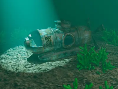 Submarine at the bottom of the sea 3D model