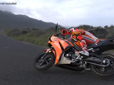 Honda Motorcycle with Rider Turning 3D model