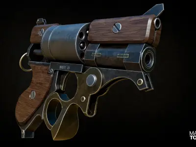 Steampunk Revolver - Game Ready Gun model  Low-poly 3D model