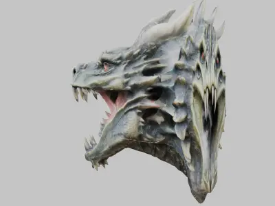 Wall Mounted Hanging Dragon Head Decoration 3D Model Low-poly 3D model