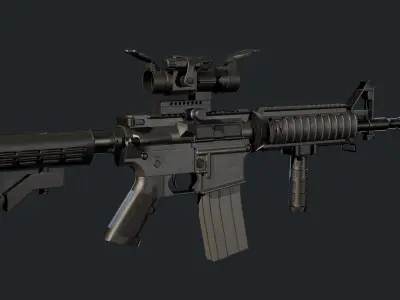 M4A1 Carbine with attachments and red dot Low-poly 3D model