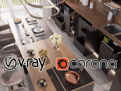 Kitchen 3D model Low Poly Low-poly 3D model