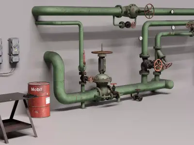 Industrial pipes-valves 3D model