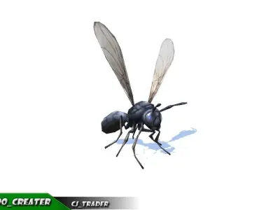 Low-Poly Wasp Insect Rigged Animated 3d model Low-poly 3D model