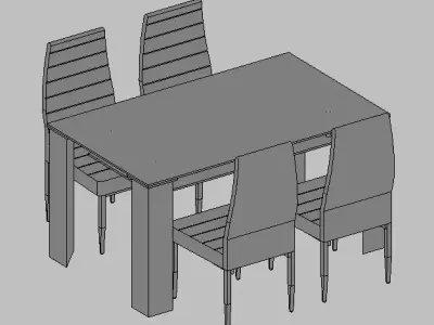 Modern Rectangular Dining Set  Revit Family 3D model