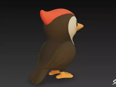 Cartoon Plush Woodpecker Low-poly 3D model