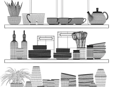 Shelves kitchen set 3D model
