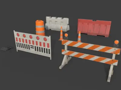 Road Barriers kit PBR Game Ready Free low-poly 3D model