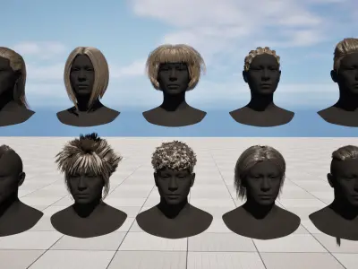 Pack real time hairstyles part 2 Low-poly 3D model
