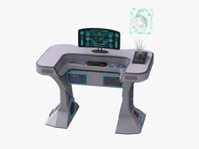 Futuristic Control Station Desk with Hologram 3D model
