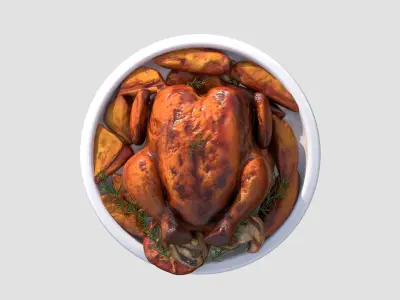 Grilled  Roasted Whole Chicken Low-poly 3D model