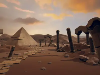 Low Poly Ruined Desert environment Low-poly 3D model