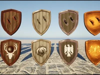 12 Stylized Medieval Shields Low-poly 3D model