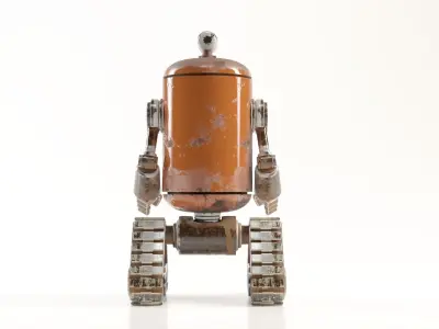 Stylized Vintage Robot with Tank Tracks  Game Ready 3D model