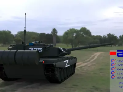 High-Quality T90A Main Battle Tank with Iconic Z Marking Low-poly 3D model