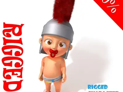 Baby roman legion soldier Cartoon Rigged 3D model