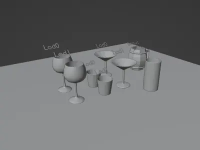 glass Cups kit and bonus LowPoly Gameready Free low-poly 3D model
