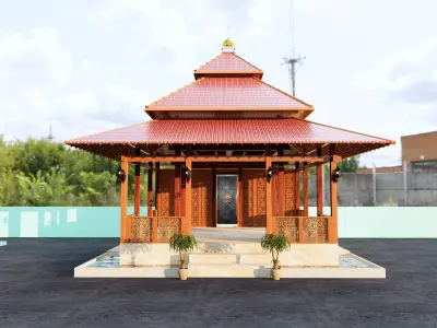 Wooden Mosque Design Islamic building Prayer Room 3D model