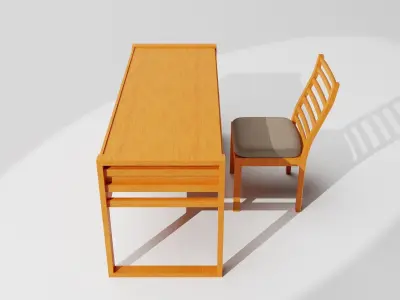 Wooden Study Furniture Table Chair and Drawer  3D model