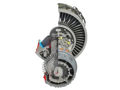 GTF Cutaway Turbofan Engine 3D model