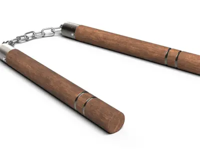 Nunchaku or Nunchuck made of Wood and Steel Low Poly 3D Model Low-poly 3D model