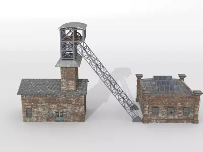 Old coal mine buildings Low-poly 3D model