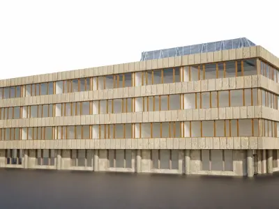 Soviet administrative building building with a plan Low-poly 3D model