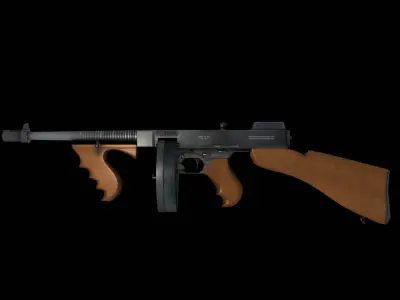Tommy Gun Submachinegun Low-poly 3D model