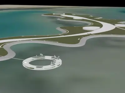 Minimal Tropical Island Glass Villa with Ocean Pier 3D model