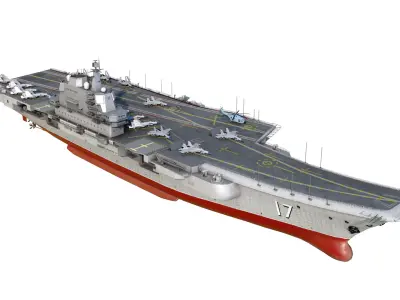 PLA NAVY Type 001A class aircraft carrier Shandong ship Low-poly 3D model