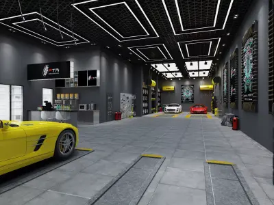 Auto repair shop Low-poly 3D model