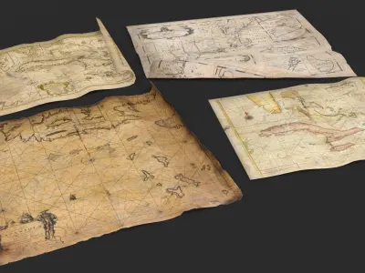 Old Maps and Parchments 3D Model Collection