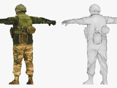 001184 soldier in T pose lowpoly 3D model