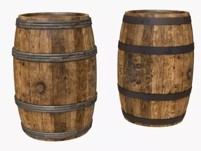 Wooden Barrels Assets 3 Low-poly 3D model