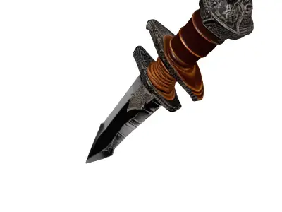 Cracked Obsidian Dagger with Leather Hilt 3D model