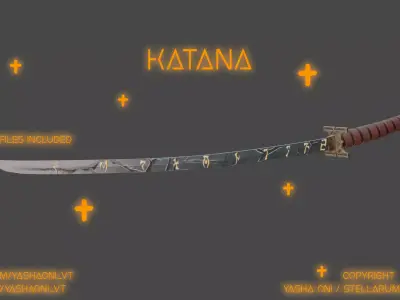 Runed Katana Low-poly 3D model