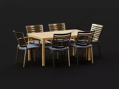 Modern Teak Dining Set Free low-poly 3D model