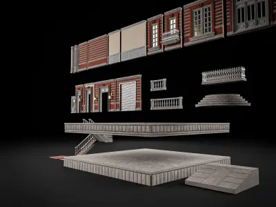 MODULAR BUILDING WITH INTERIOR KITBASH 04 Low-poly 3D model