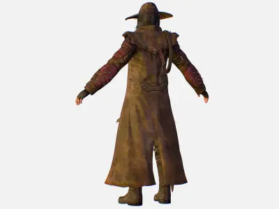 Man Cowboy Leather Coat Wide-Brimmed Hat Game Character Low-poly 3D model